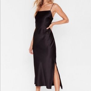 NWT Nastygal black satin slip dress